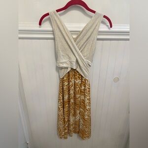 Elegant Cream and Gold Patterned Midi Dress